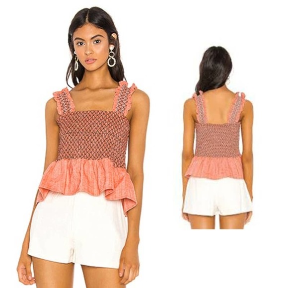 Line & Dot Revolve Zoe Smocked Top Ruffle Trim Women's XS - Picture 1 of 12